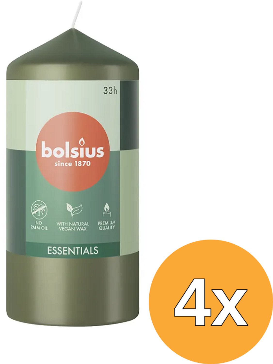 4x Bolsius Stompkaars 120/58 Olivegreen (1 stuk)
