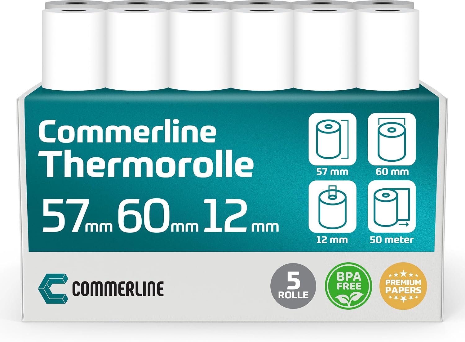 Thermal kassabonrollen 57 mm x 50 m - BPA vrij - ideaal voor kassasystemen - 5 rollen - Vemera