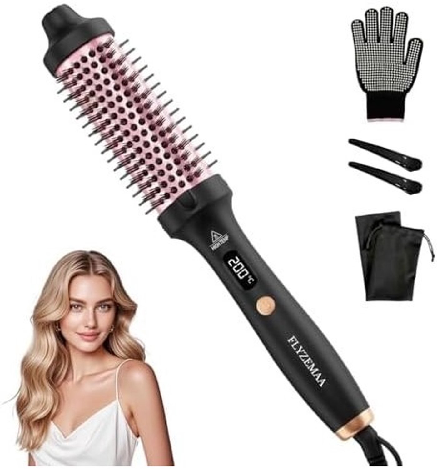 Thermische Borstel - Zwart - 38 mm - Ronde Verwarmde Kam voor Natuurlijke Krullen en Glad Haar - Voor Alle Haartypes