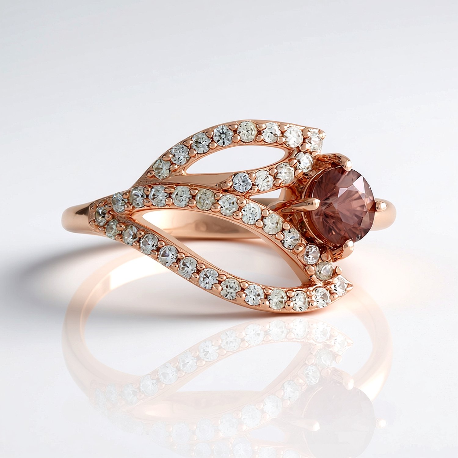 Cavill - Zilveren ring 925 sterling met rosegoud look - Roze Cambodja Zirkoon 0,616 ct - 36 Zirkonia totaal 1,15 ct - Elegante ronde geslepen ring