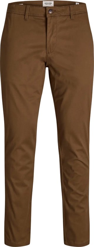 Bruine Jack & Jones slim fit chino met knoopsluiting aan de voorkant.