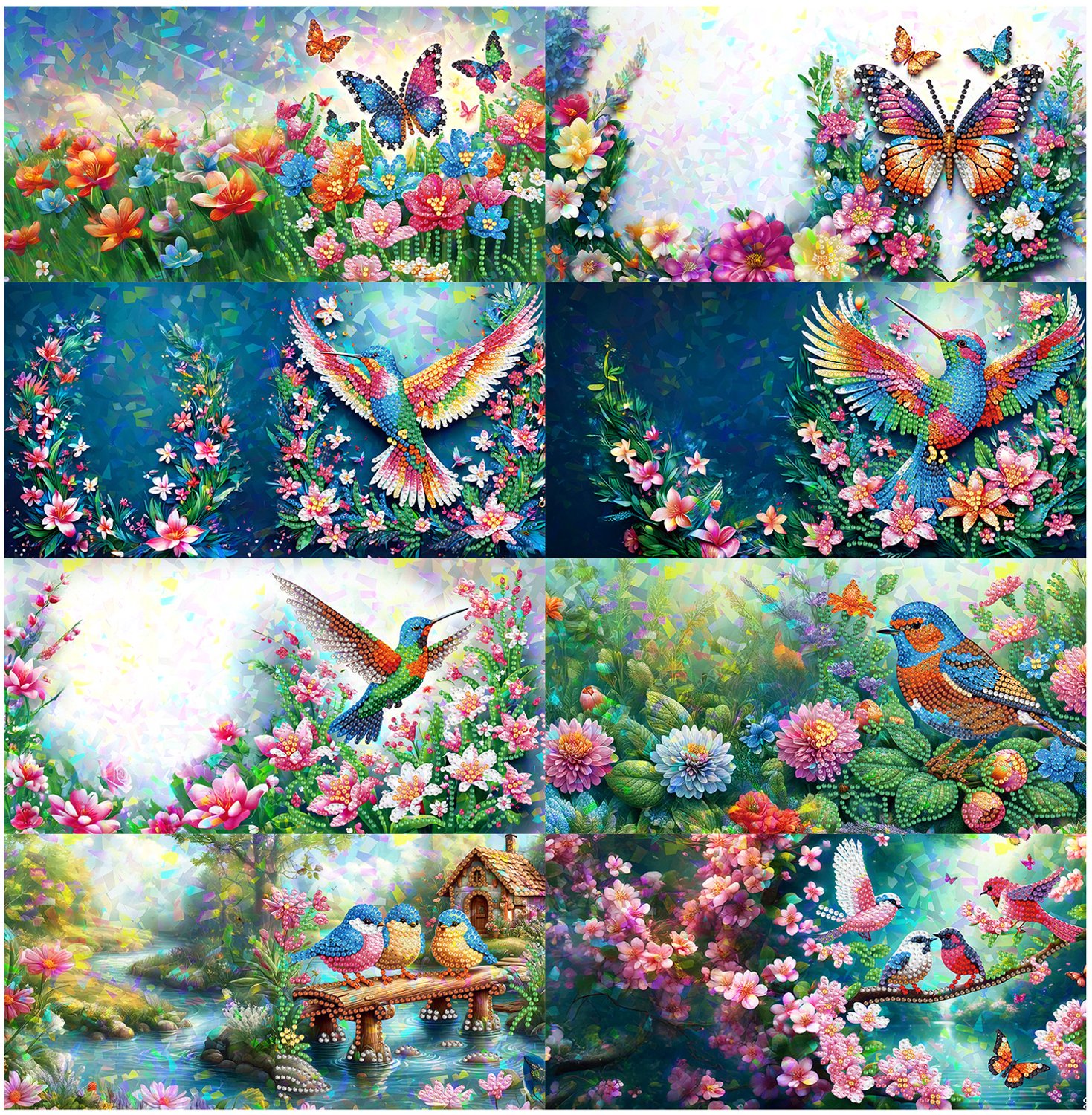 Nolad - Diamond painting kaarten - Set 8 stuks Inc Enveloppen - Diamond painting volwassenen & kinderen - Vlinders/Vogels