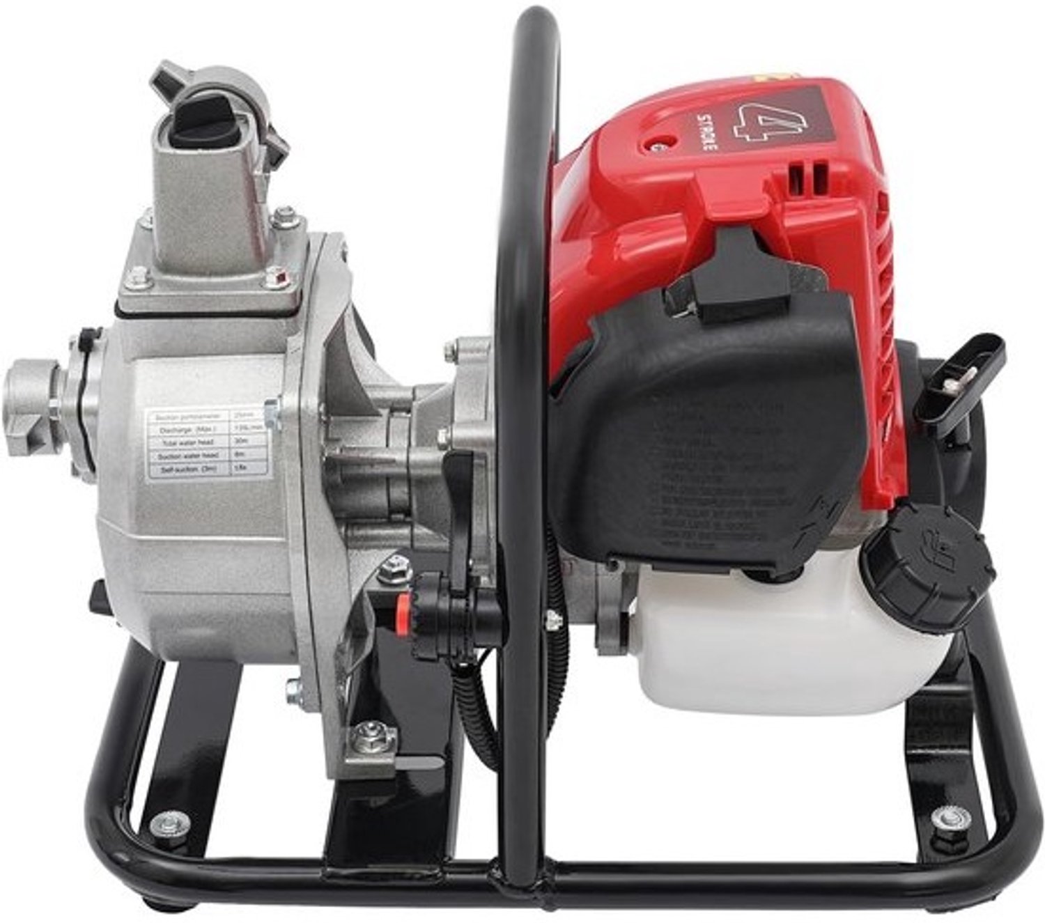 Benzine Waterpomp - Vuilwaterpomp Hogedrukpomp - Tuin Irrigatie - Hoge Opvoerhoogte - 135 L/min - Zilver Rood Zwart
