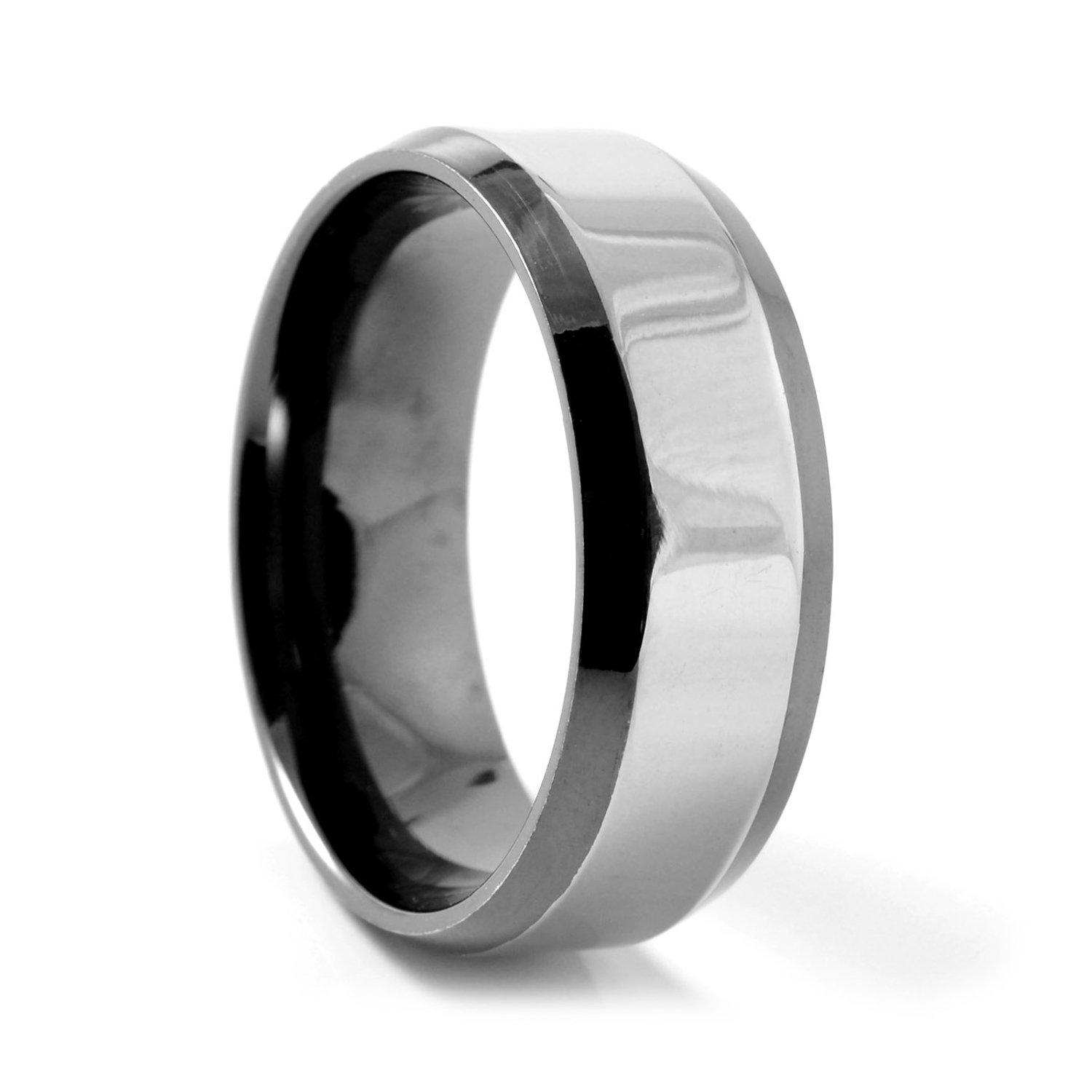 Zwarte & Zilverkleurige Hellende Stalen Ring