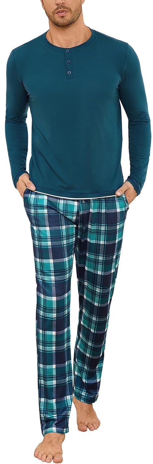 Pyjama voor Heren - Kobalt Blauw - 3XL - Lange Mouwen met Geruite Broek - Voor Comfortabele Nachten