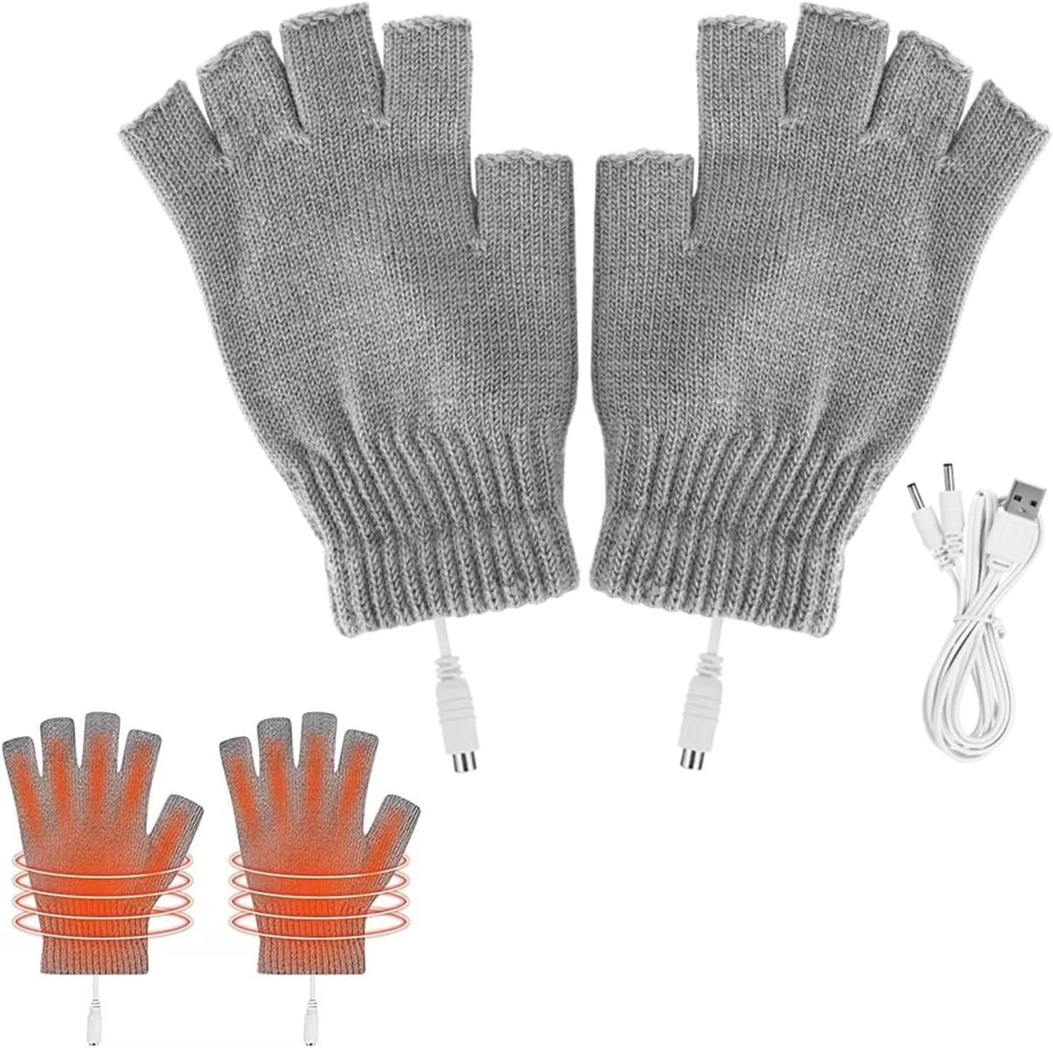 USB-Verwarmde Handschoenen - Grijs - Halve Vingers - Wasbaar - Voor Binnen en Buiten