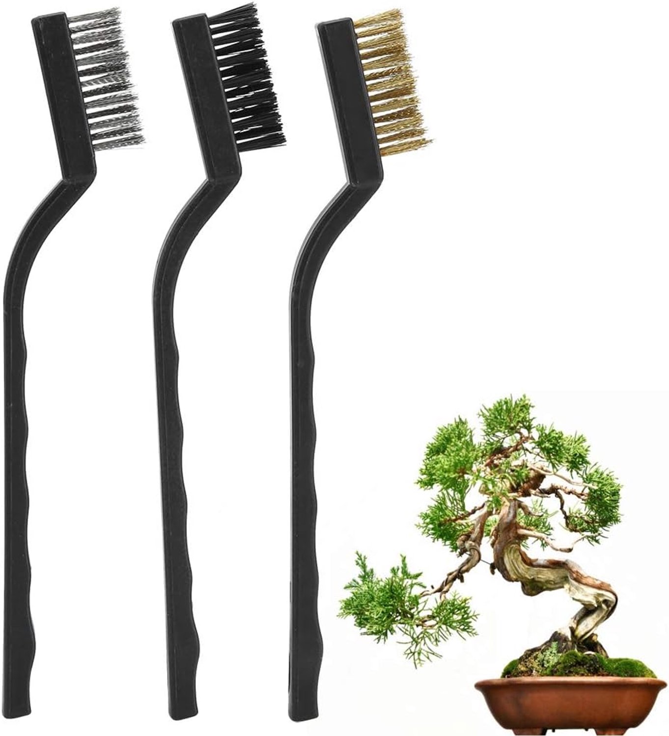 Mini draadborstel set - ergonomisch handvat - roestvrij staal - ideaal voor het schoonmaken van bonsai - ShopVlot