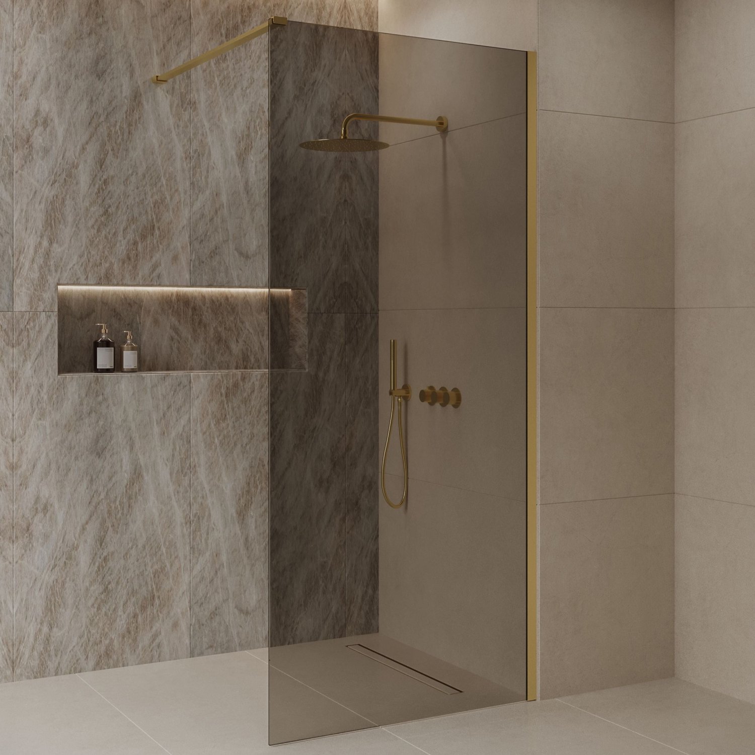 Sanitado Dalis Inloopdouche Rookglas Mat Goud Profielen 100x200 cm