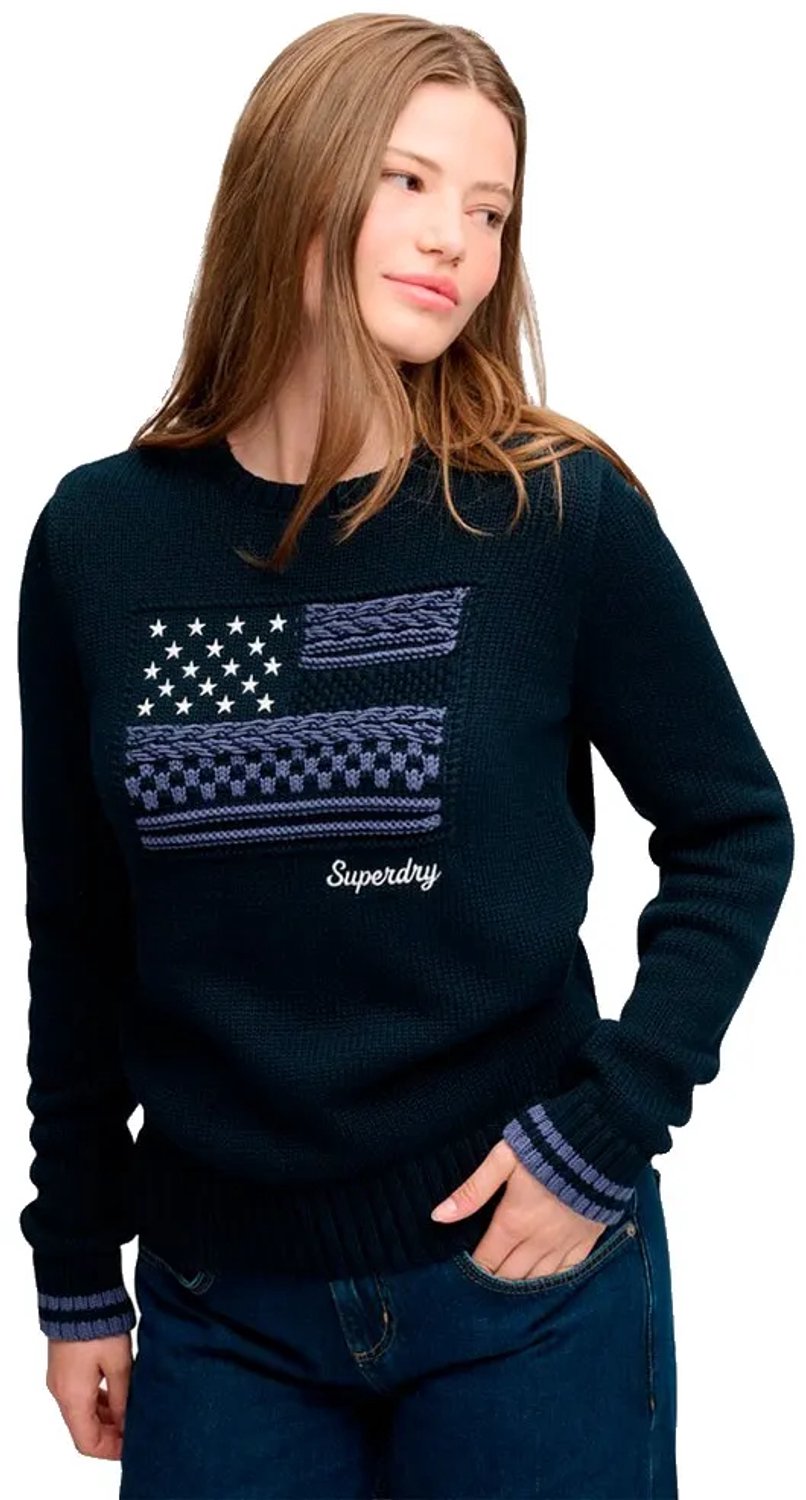 Superdry Statement Cable Flag Knit Trui Relaxed Pasvorm Dames Sweaters Marineblauw