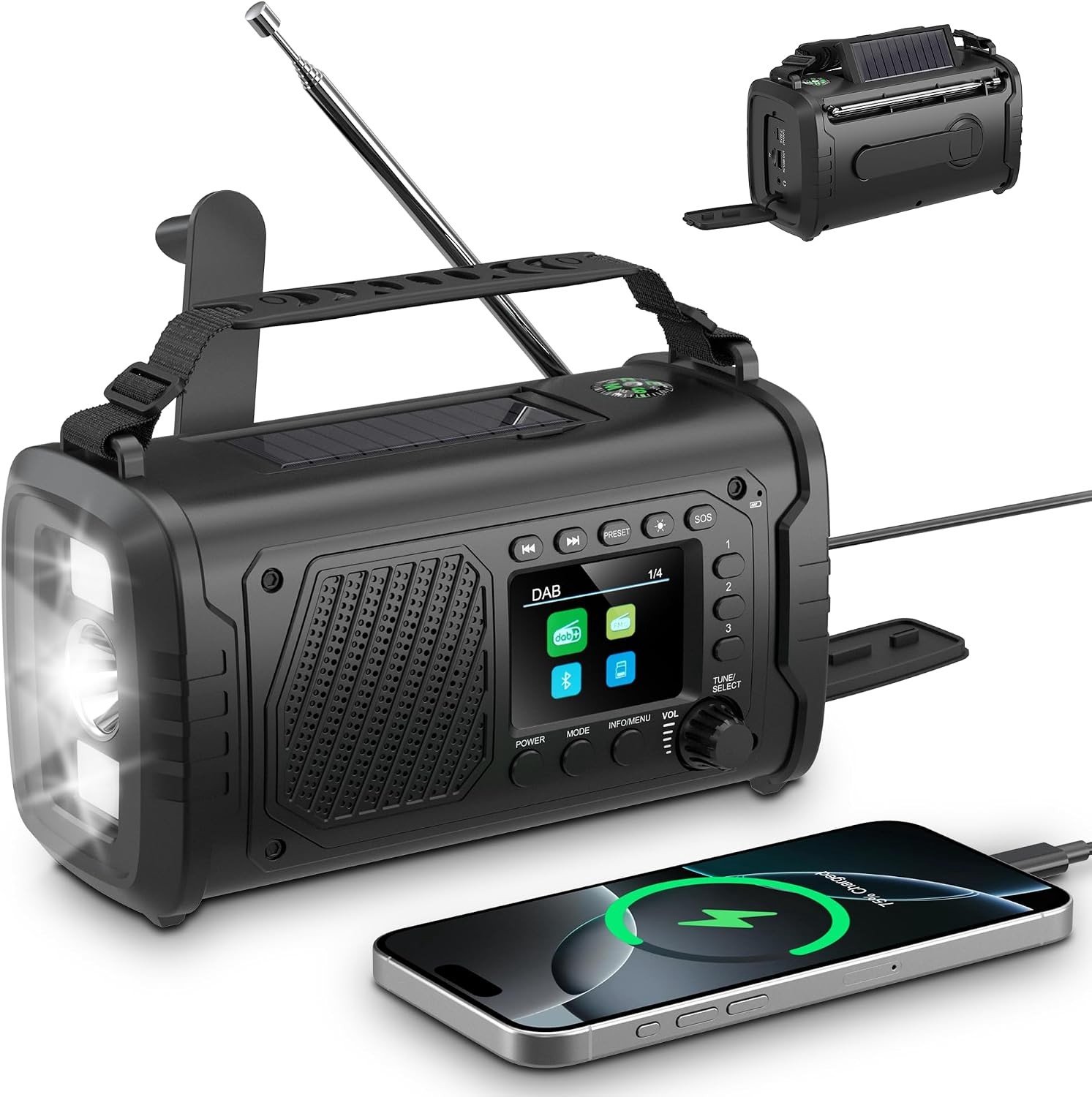 Noodradio - Legergroen - 20000 mAh - Opwindradio met Powerbank en Zaklamp - Voor Noodgevallen en Kamperen
