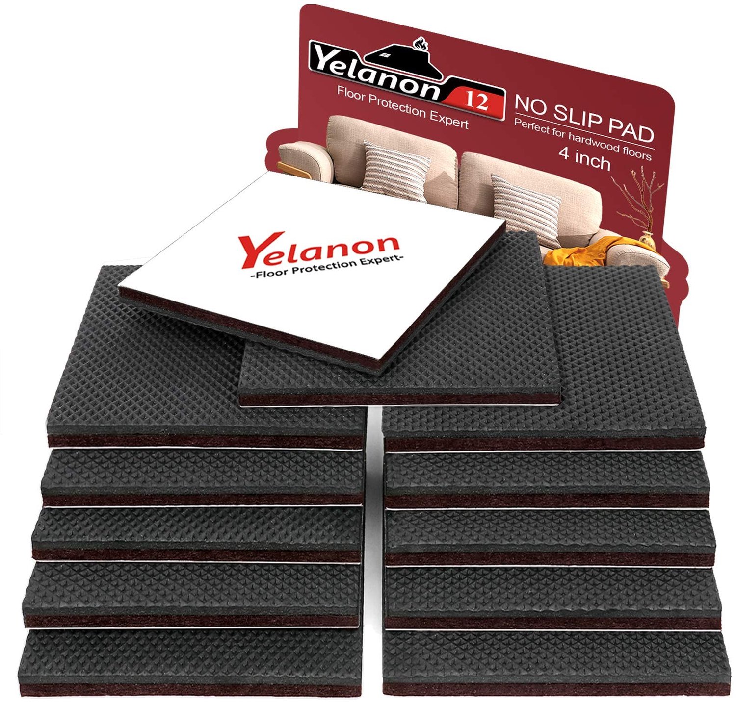 Yelanon Antislip meubelpads 12 stuks 101 mm meubelgrijpers, antislip voor meubelpoten, zelfklevende rubberen meubelpoten, anti-glijdende meubels hardh