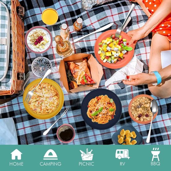 Campingserviesset, herbruikbare kunststof borden, voor 4 personen, campingservies, picknickset, 40-delig, kommen - ShopVlot — afbeelding 4