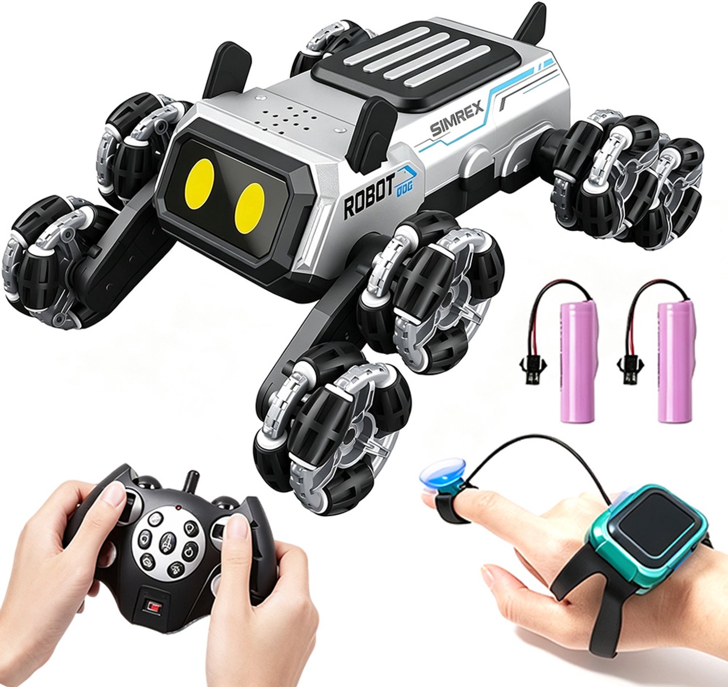 RC Robot Hond met 8 Wielen - Interactieve Robothond - RC Stunthond - Intelligente Speelgoedrobot - LED Licht & Muziek - 10 Stunts - STEM Speelgoed - Afstandsbediening & Handgebaren - Voor Jongens & Meisjes - Cadeau