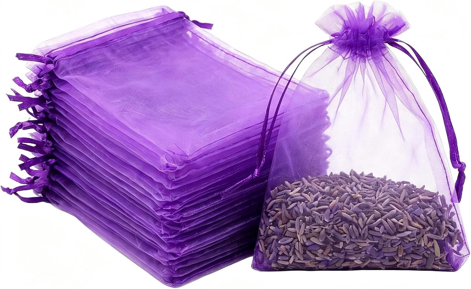 40 stuks lavendel geschenkzakjes, donkerpaars, organza, 10 x 15 cm - ShopVlot