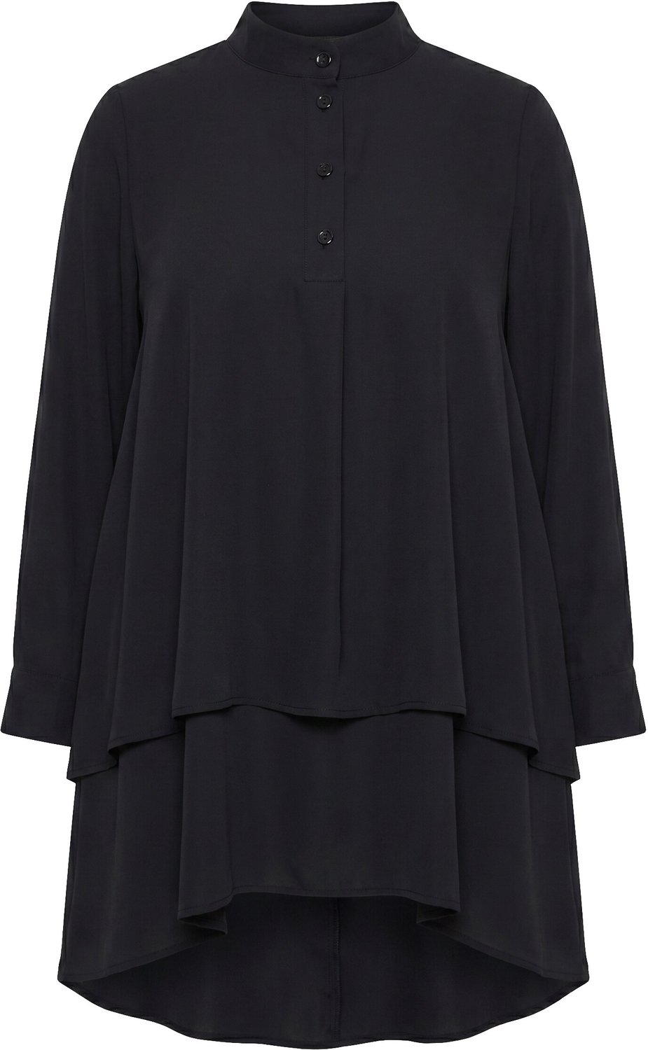 Ulla Popken - Dames - Tuniek laagjeslook A-lijn opstaande kraag lange mouwen - Zwart - Maat 58+