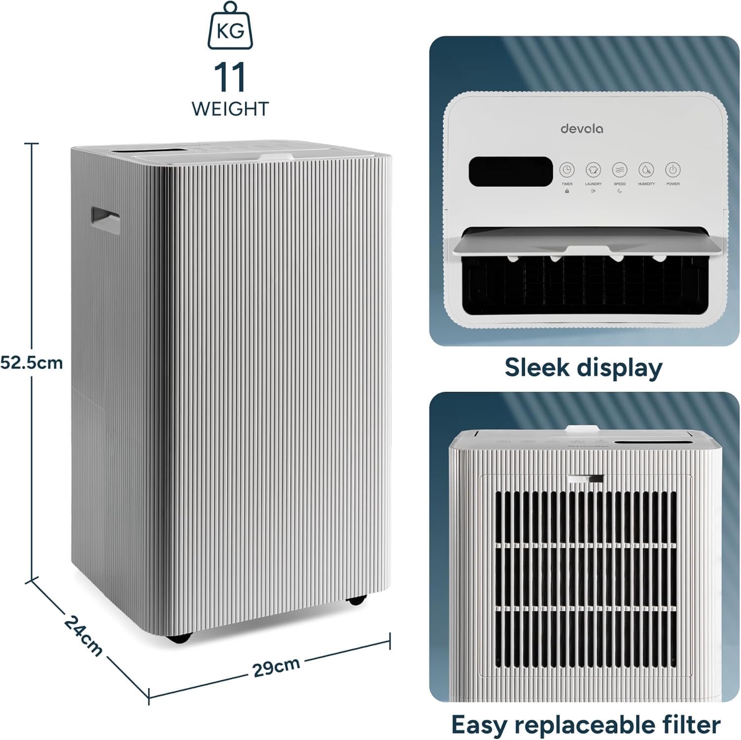 Luchtontvochtiger Elektrisch - 12 Liter Per Dag Capaciteit - 167 Watt Vermogen - Wit - Voor Ruimtes Tot 30 m² - Draagbaar Ontvochtiger