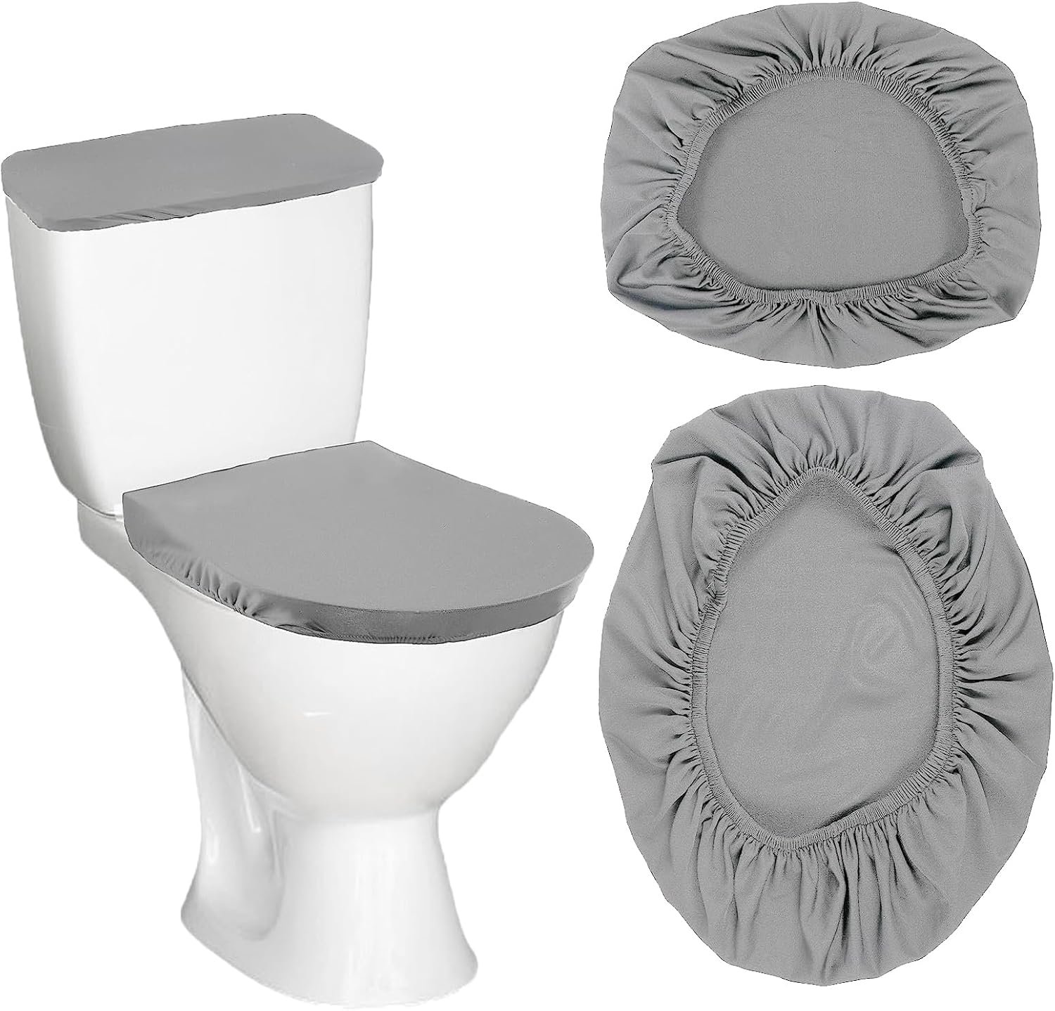 Toiletdekselhoes set 2 stuks - machinewasbare stof - elastische onderkant - zachte en rekbare pasvorm - ShopVlot