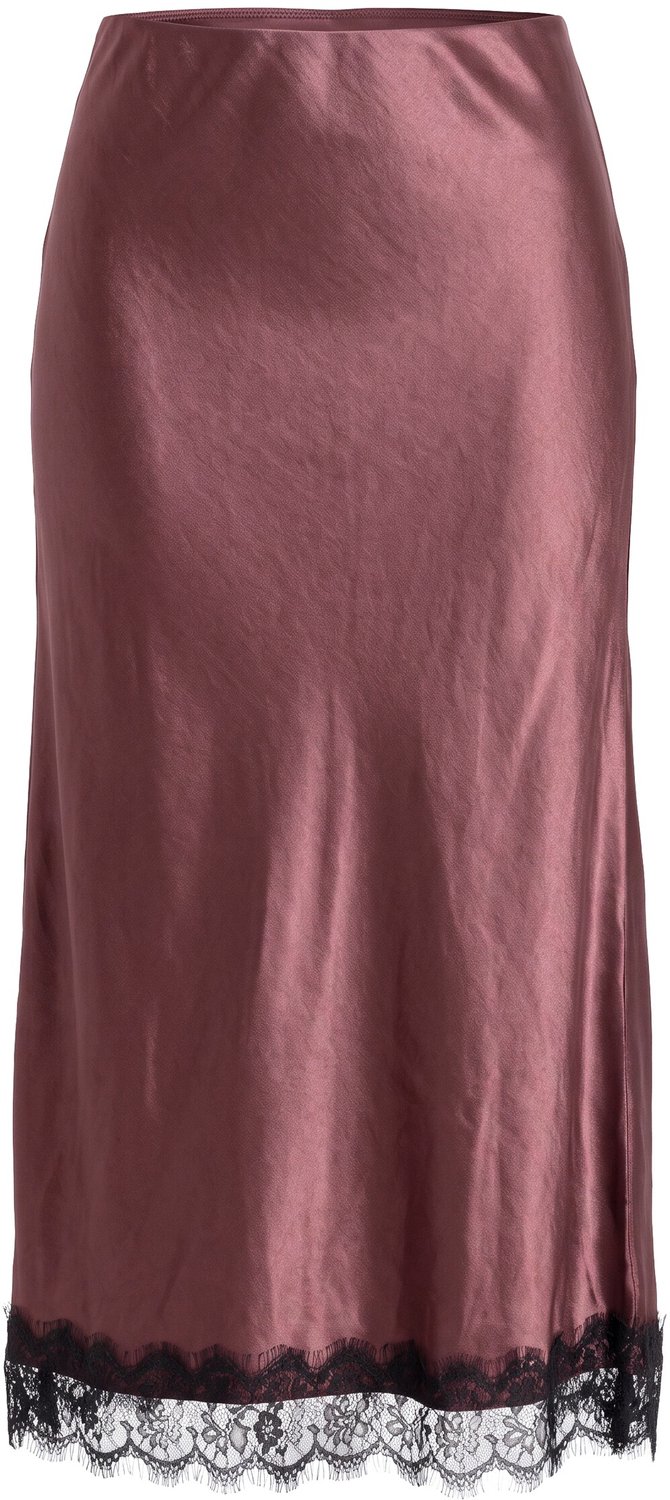 Ulla Popken - Dames - Satijnen rok maxi-rok kanten rand elastische tailleband - Donkerbruin - Maat 58+