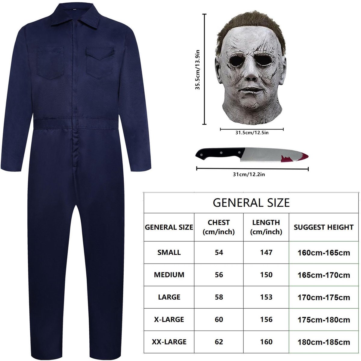 Cosplay kostuum Michael Myers XL - latex masker - speelgoedmes - perfect voor Halloween - ShopVlot