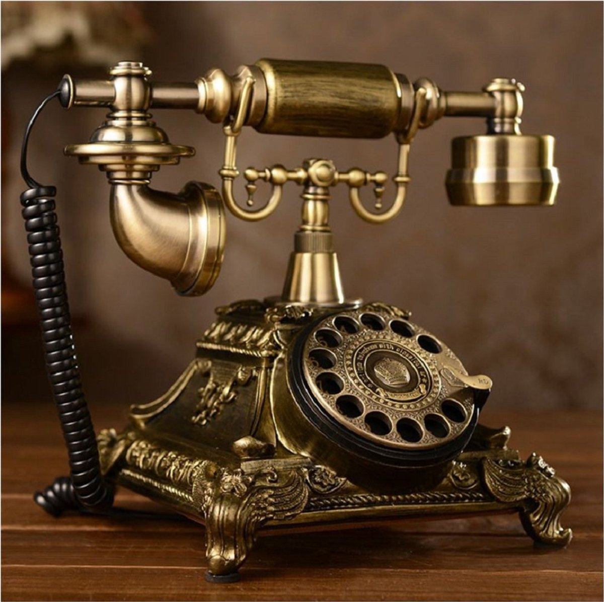 Hars imitatie koper vintage stijl draaiend retro ouderwetse draaischijf huis en kantoor telefoon telefoon home - ShopVlot