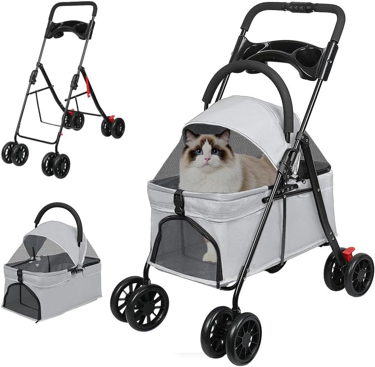 Hondenbuggy - Dierenkar - Comfortabel Reizen - Opvouwbaar Ontwerp - 97 x 49 x 69 cm - Grijs