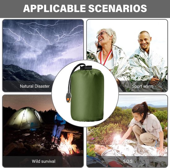 Noodslaapzak - Bivakzak redding - Outdoor survival - Extra dik waterdicht - 3 stuks - Felgroen — afbeelding 5