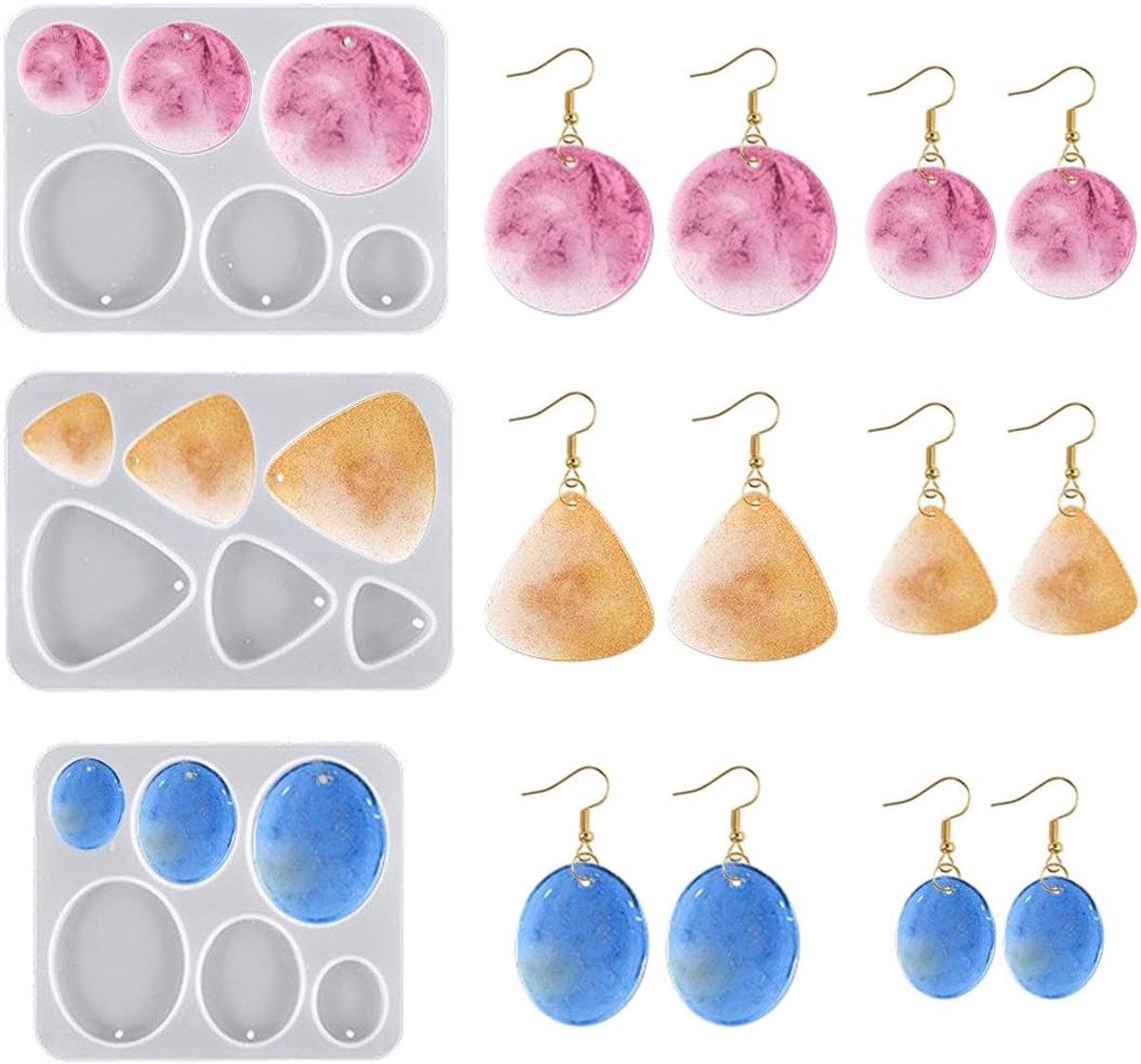 3 stuks sieraden epoxyhars vormen hangers halsketting oorbellen siliconen vormen rond ovaal driehoek sieraden giethars vormen gietvorm kristal gietvorm voor doe-het-zelf knutselen