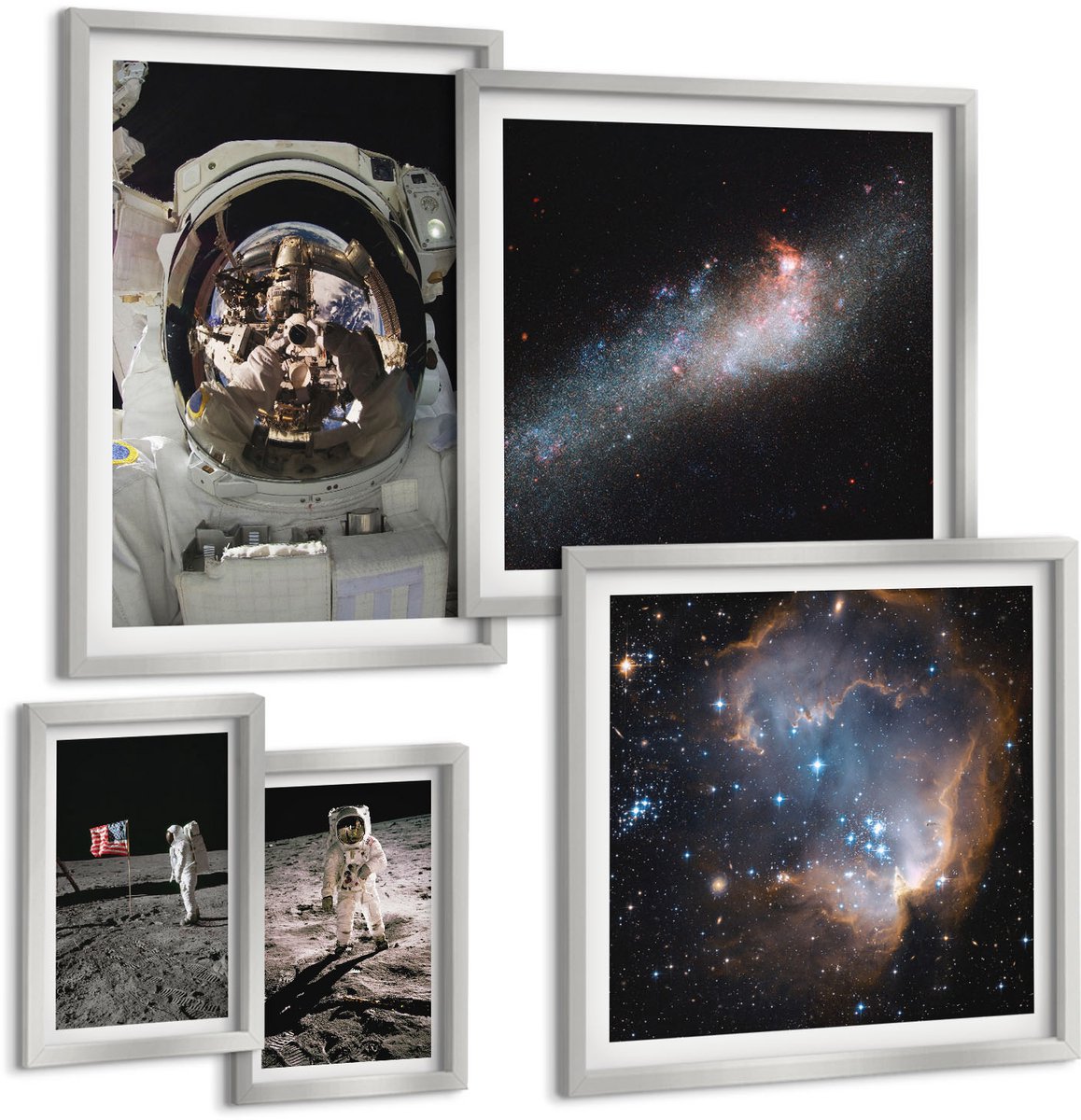 Coloray 5-Delige Schilderij Set - Foto'S Van Astronauten Die Op De Maan Landen - 20 x 30 cm - Wanddecoratie - Muurdecoratie - Woonkamer - Interieur Decoratie