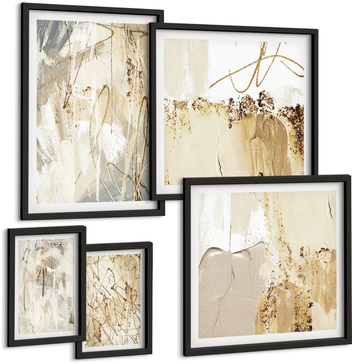 Coloray 5-Delige Schilderij Set - Abstracte Composities In Een Moderne En Minimalistische Stijl. - 50 x 50 cm, 20 x 30 cm En 40 x 60 cm - Muurdecoratie - Decoratieve Schilderijen - Wohnzimmer - Moderne Wanddecoratie