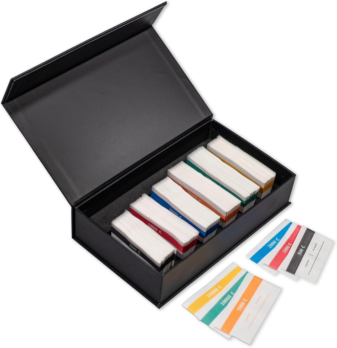 Banderolenset voor eurobankbiljetten, doos met 300 bankbiljettenbanden, elk 50 stuks voor € 5, € 10, € 20, € 50, € 100, € 200 geldstroken, geldlinten