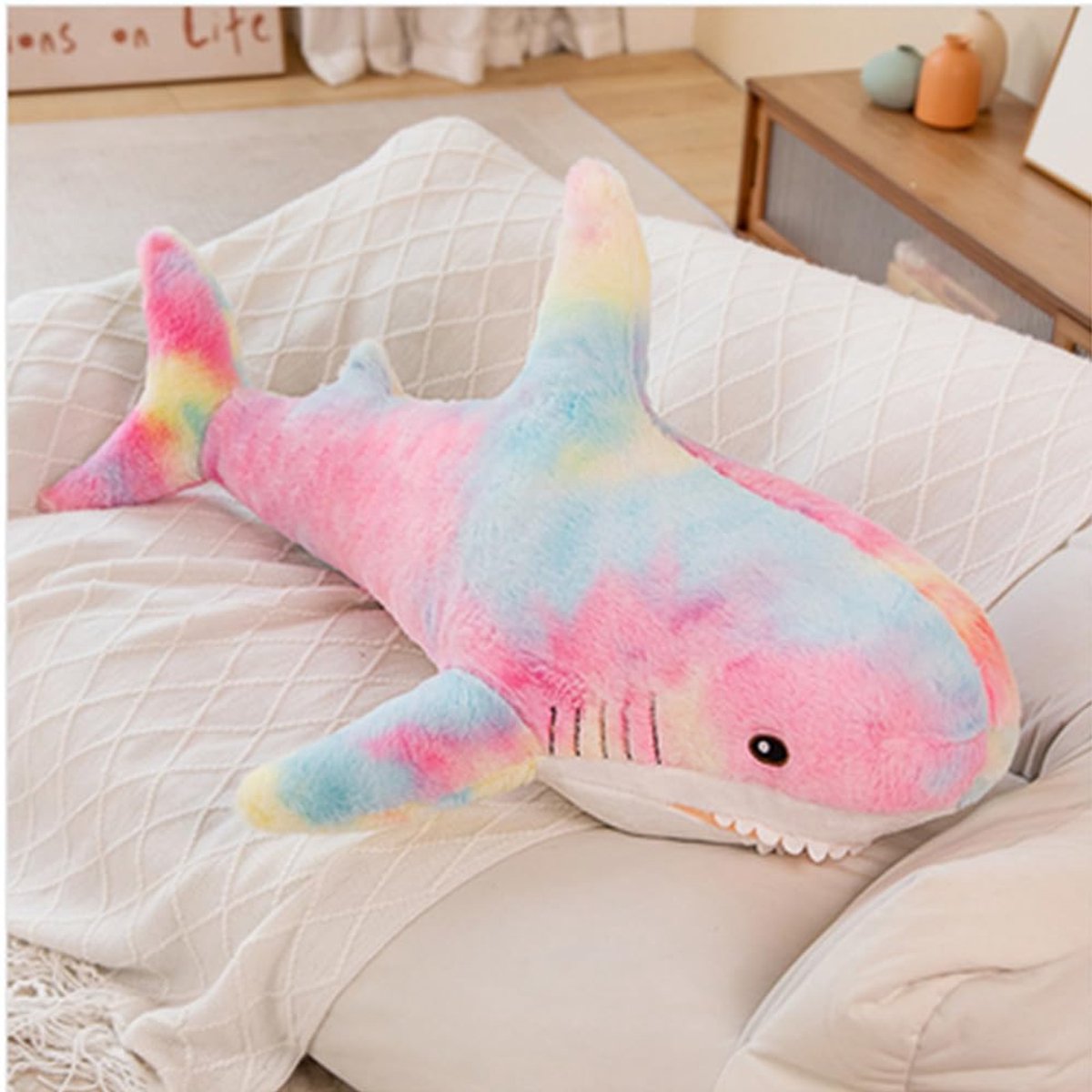 90 cm gigantische haai knuffeldier kussen, zachte speelgoed grote pluche haaien voor kinderen, comfortabel slaapkussen rugkussen pop cadeau (oogverblindende kleuren)
