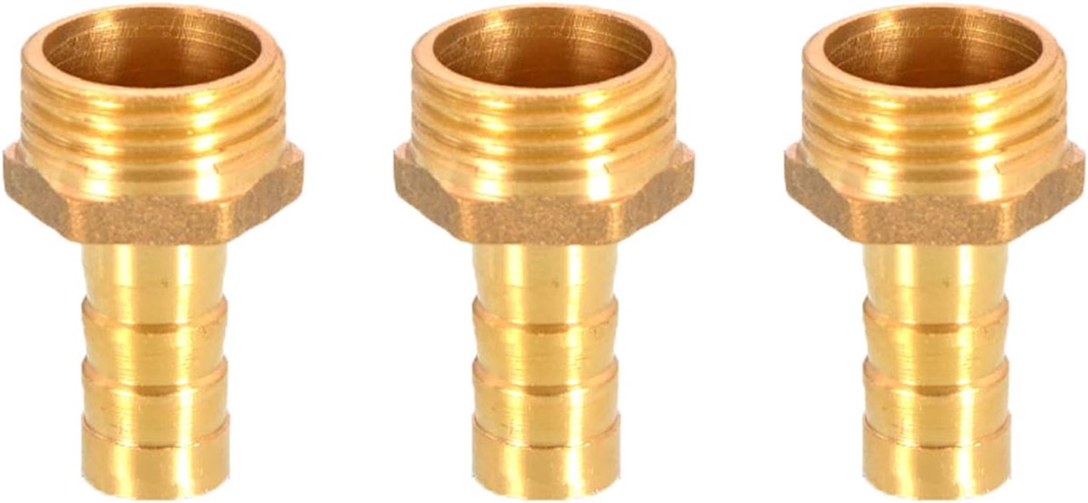 Dailygoods- Fitting Messing 3 Stuks - Slang Koppeling - Mannelijke BSP Draad - Slangkoppelingen - Water/Gas/Lucht - Hoogwaardige Kwaliteit - Slangkoppeling