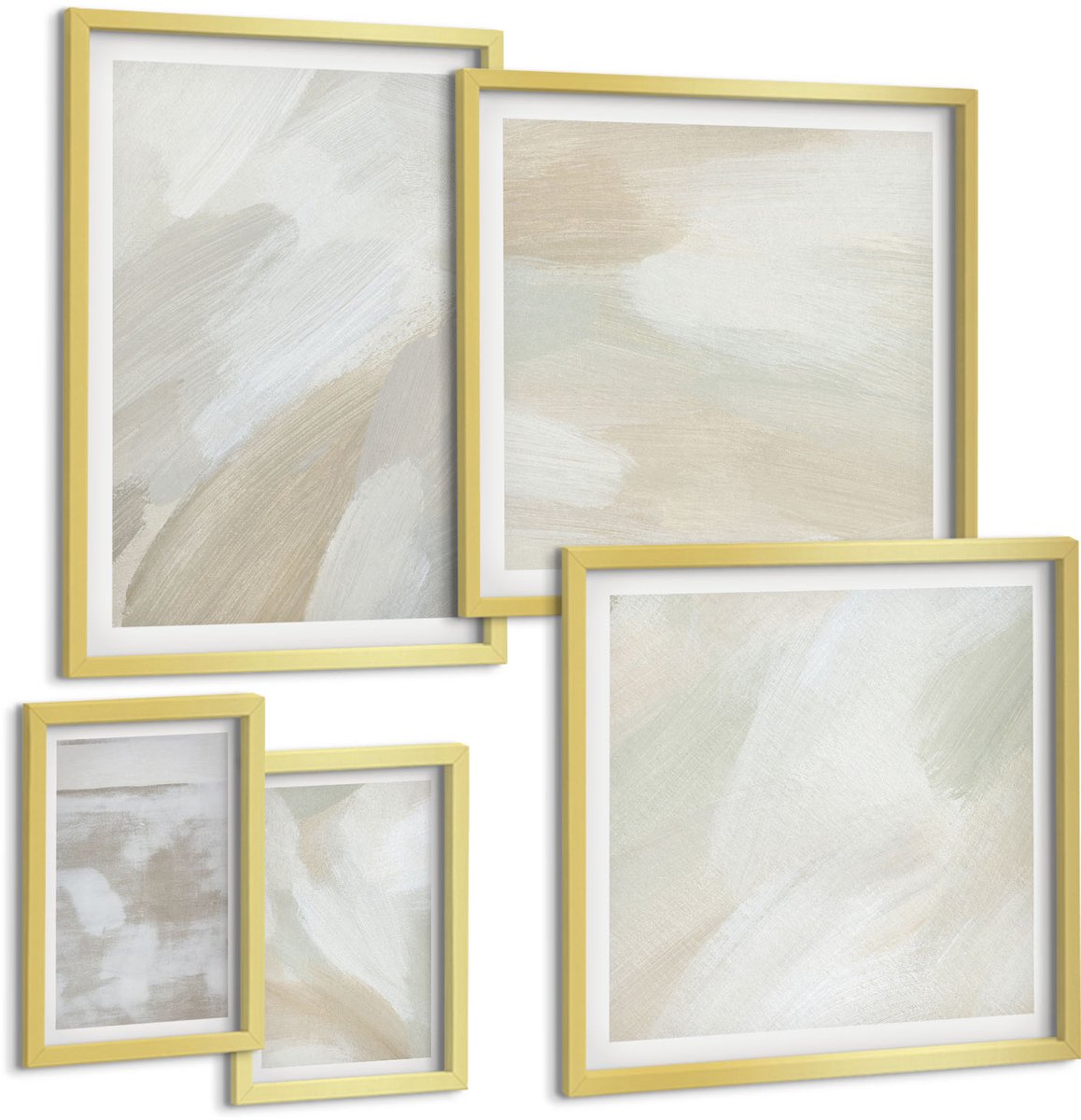 Coloray 5-Delige Schilderij Set - Abstracte Penseelstreken Op Canvas - 50 x 50 cm, 20 x 30 cm En 40 x 60 cm - Stijlvolle Wanddecoratie - Interieur - Decoratieve Schilderijen