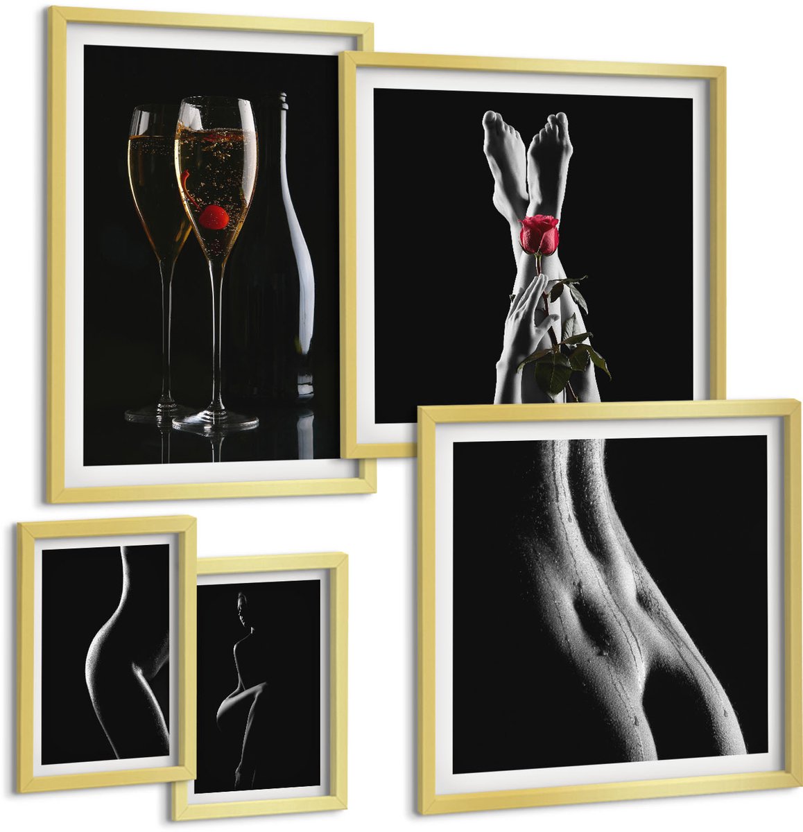 Coloray 5-Delige Schilderij Set - Elegante Accenten In Een Moderne Stijl Met Een Thema Van Intimiteit. - 50 x 50 cm, 20 x 30 cm En 40 x 60 cm - Muurdecoratie - Wanddecoratie - Hal - Decoratieve Schilderijen