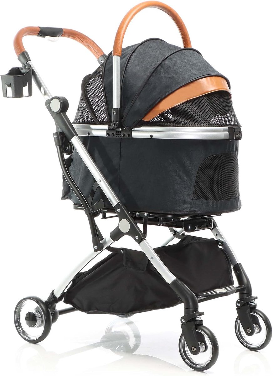 Hondenwagen 2-in-1 hondenbuggy inklapbaar zwart huisdierwagen honden met mand en plank