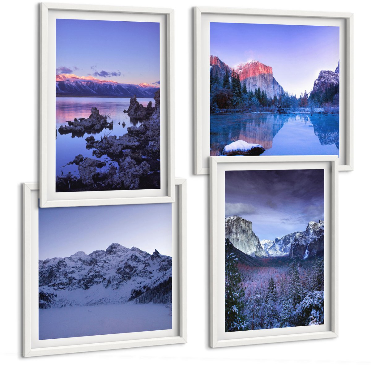 Coloray 4-Delige Schilderij Set - Berglandschappen Bij Schemering, Uitzicht Op Het Water - 40 x 40 En 40 x 60 - Schilderijen Set - Wanddecoratie - Woonkamer - Moderne Wanddecoratie