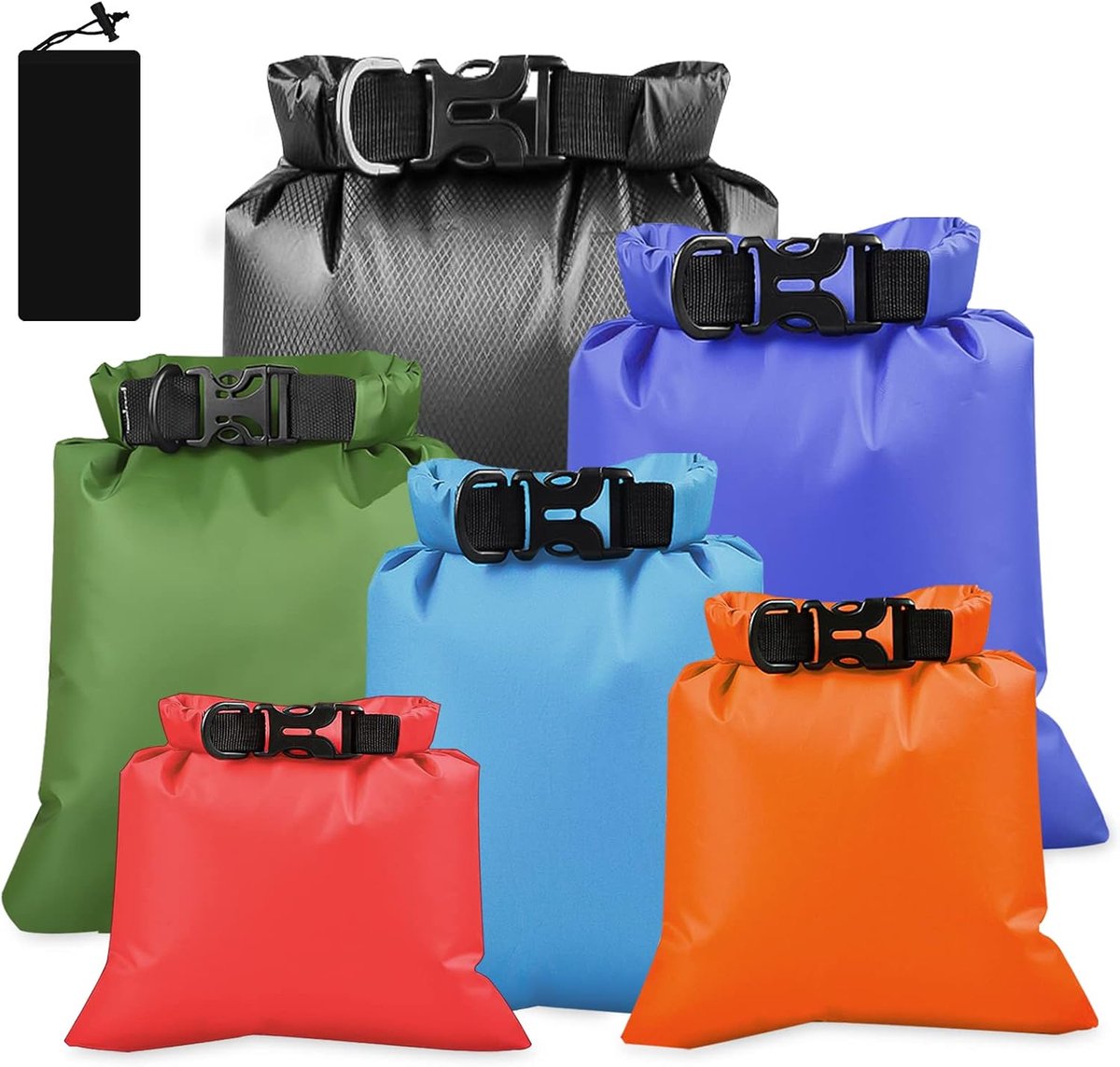 6 stuks waterdichte opbergzakken, ultralichte pakzakken, dry bag set, 1,5/2,5/3/3,5/5/8 l, waterdichte droogtassen voor reizen, boottochten, zwemmen, wandelen, outdoor kamperen
