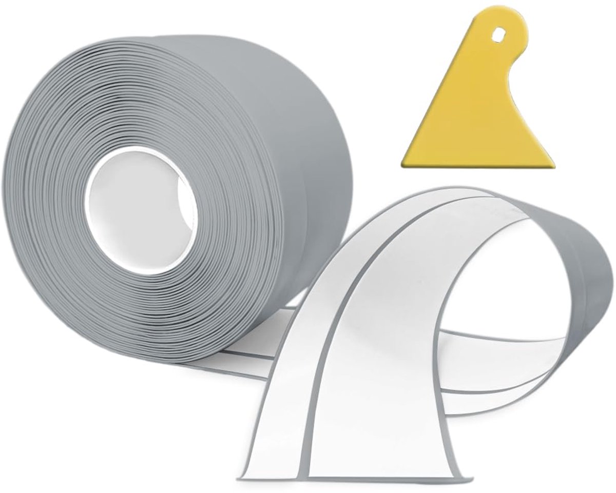 Zachte plint, 18M PVC keukenplint 50x20mm, zelfklevende plint voor keuken en badkamer 5x2 grijs