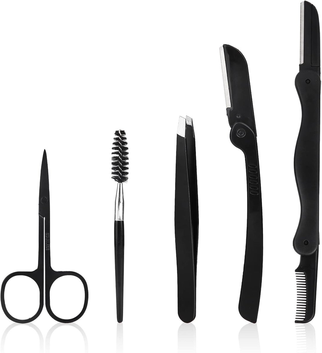 5 in 1 Wenkbrauwtrimmer Wenkbrauwverzorgingsset Inclusief Wenkbrauwscheermestrimmer Wimperverlengingsborstel Schaar Schuine Pincet voor Mannen en Vrouwen Schoonheidstool