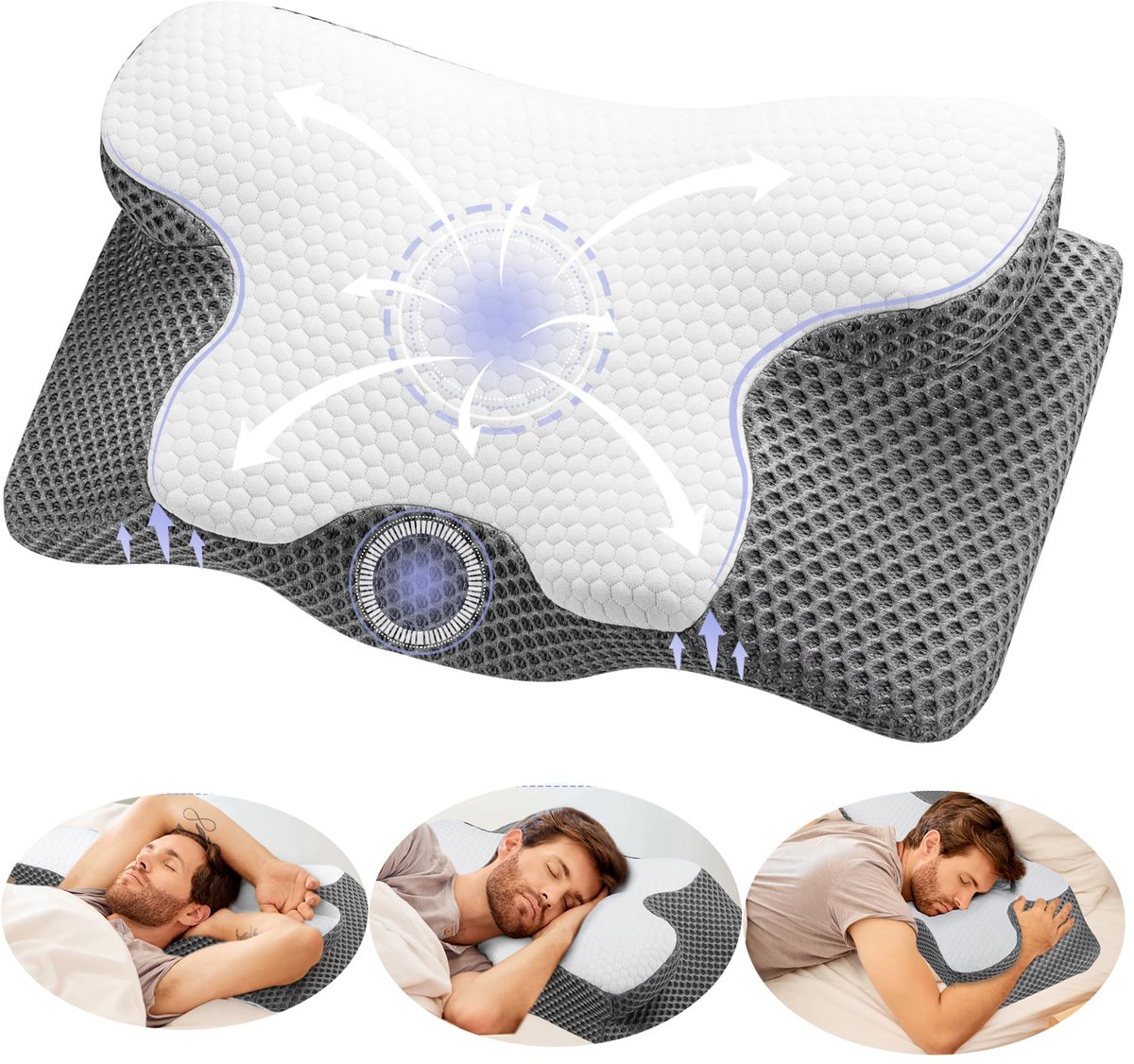 Cervicale Kussen - Ergonomisch Neksteunkussen - Traagschuim - 60 x 43 x 10.5/12cm - Ondersteuning voor Slapen - Wit