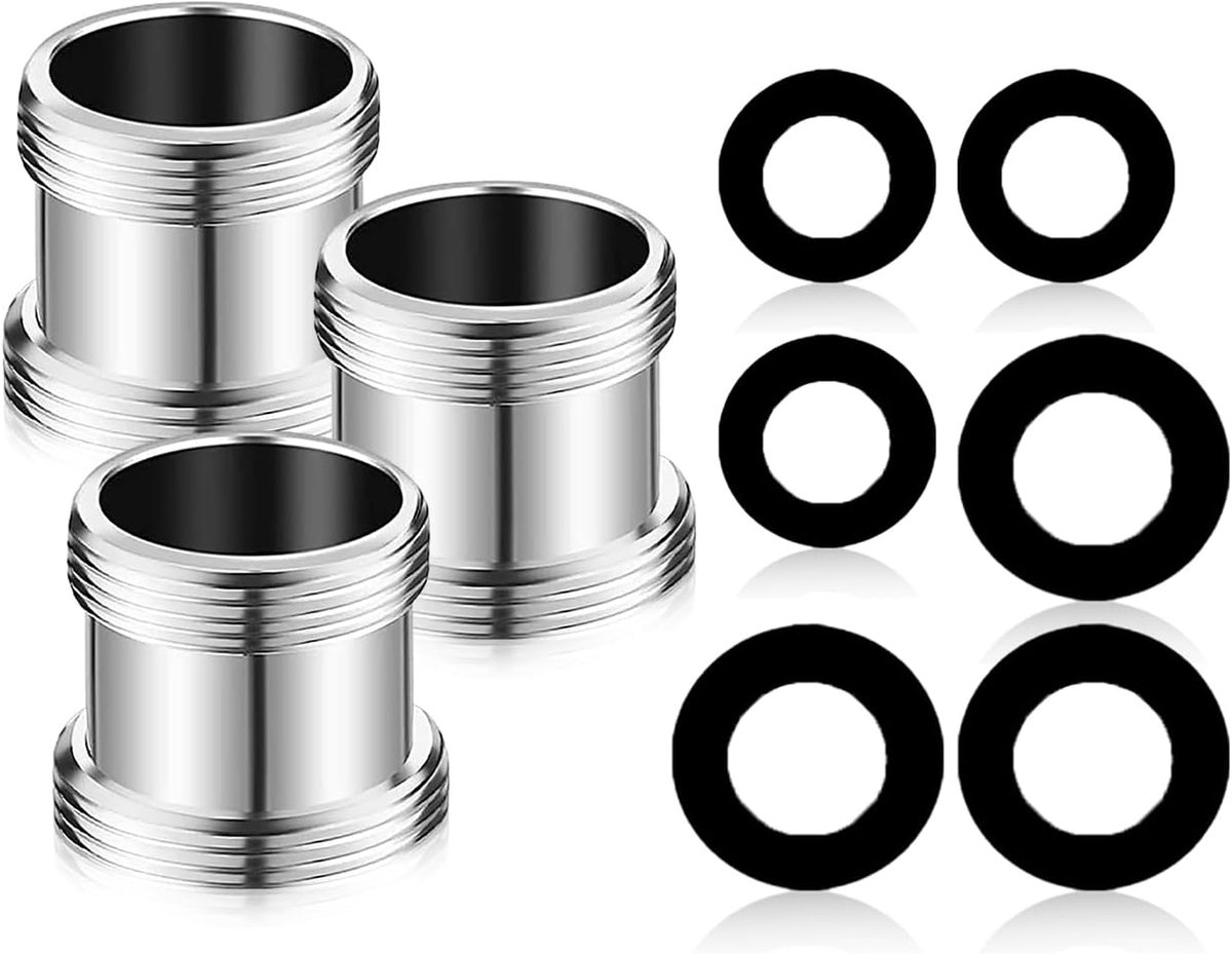 3 stuks kranenadapter, M22 naar M24, dubbel schroefdraad, messing, rubber afdichting, voor keuken