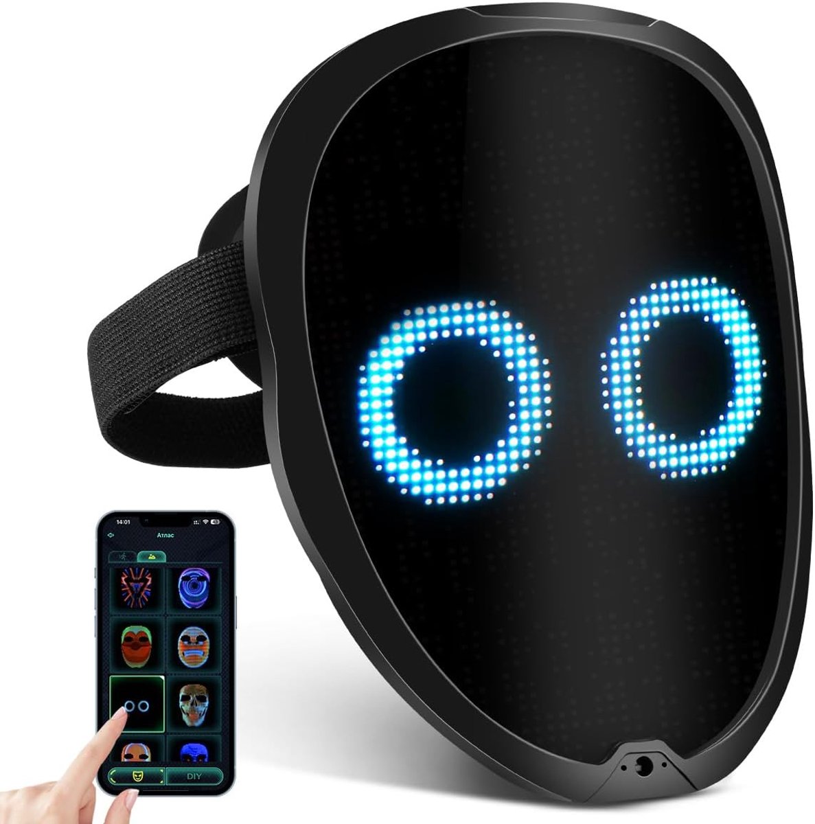 Verlichte Gezichtsmasker, Oplaadbaar LED Masker Met Gebaarherkenning Gezichtsveranderende Modi, LED Stralende Masker Met Diverse Afbeeldingen, Geschikt Voor Kostuum Cosplay Halloween