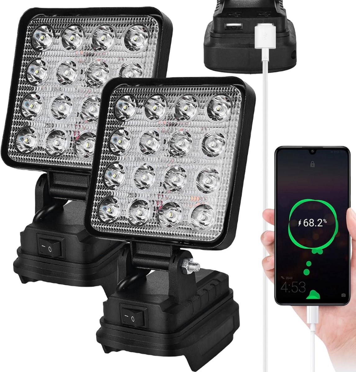 SP® Bouwlamp - LED Werklamp - Werklamp oplaadbaar - Zwart - 5cm x 6cm x 10cm