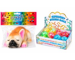 Happy Trendz® - Squishy Set van 2 Stuks - Taba Squishy Hond Pinch Family & Crunchy Stressbal - Anti-Stress Speelgoed - ASMR Fidget Toy - Topperset