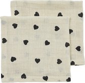 Meyco Baby Sweet Heart Monddoekjes - 2-Pack - Soft Sand/Black - 30x30 cm