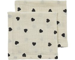Meyco Baby Sweet Heart Monddoekjes - 2-Pack - Soft Sand/Black - 30x30 cm