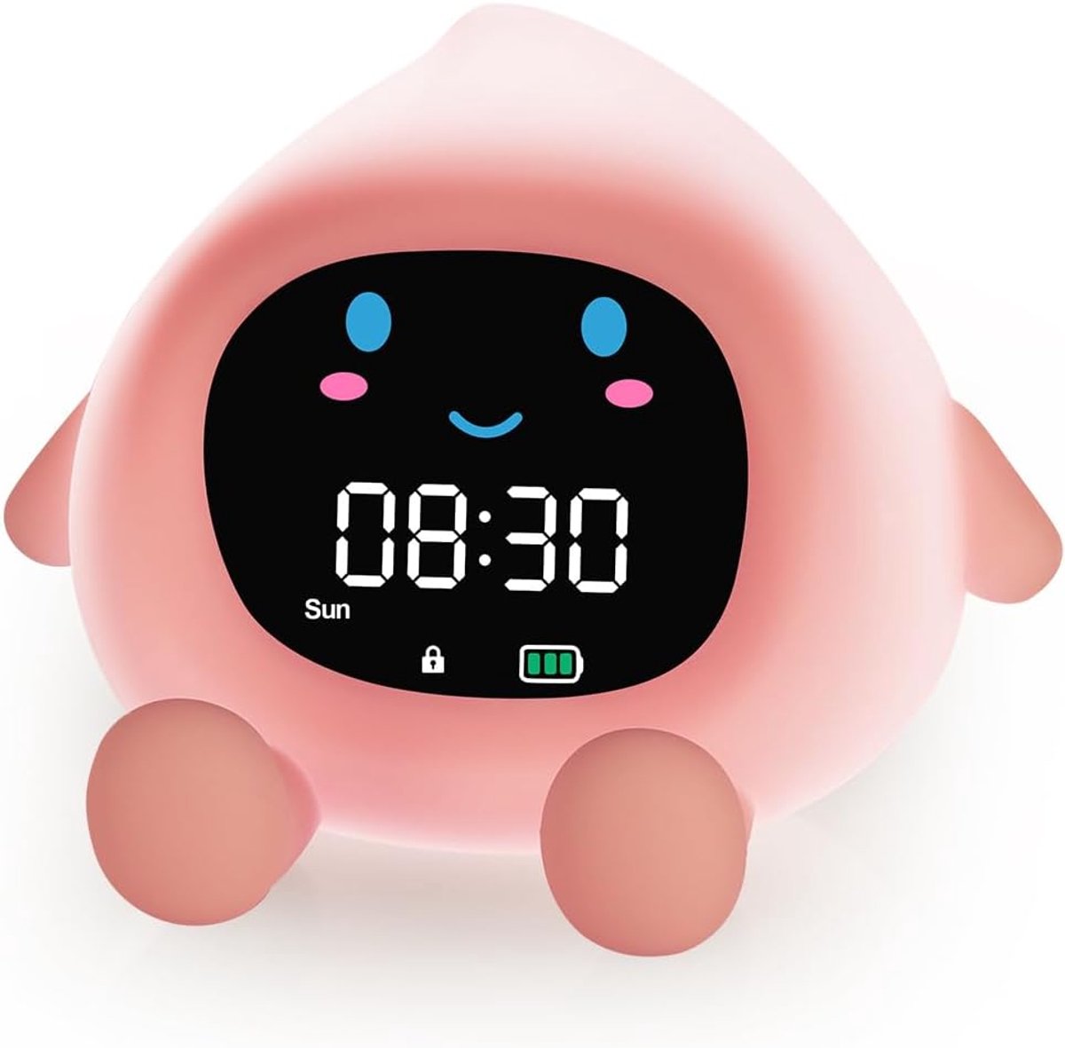 Digitale Wekker Kinderen, Kinderwekker Slaaptrainer, Kinderwekker met Snooze-Functie, Wekker Met Licht, 6 Natuurlijk Geluid Zonsopgang Wekker, Wakker Licht met 8 RGB Kleuren, Cadeaus, Perzik