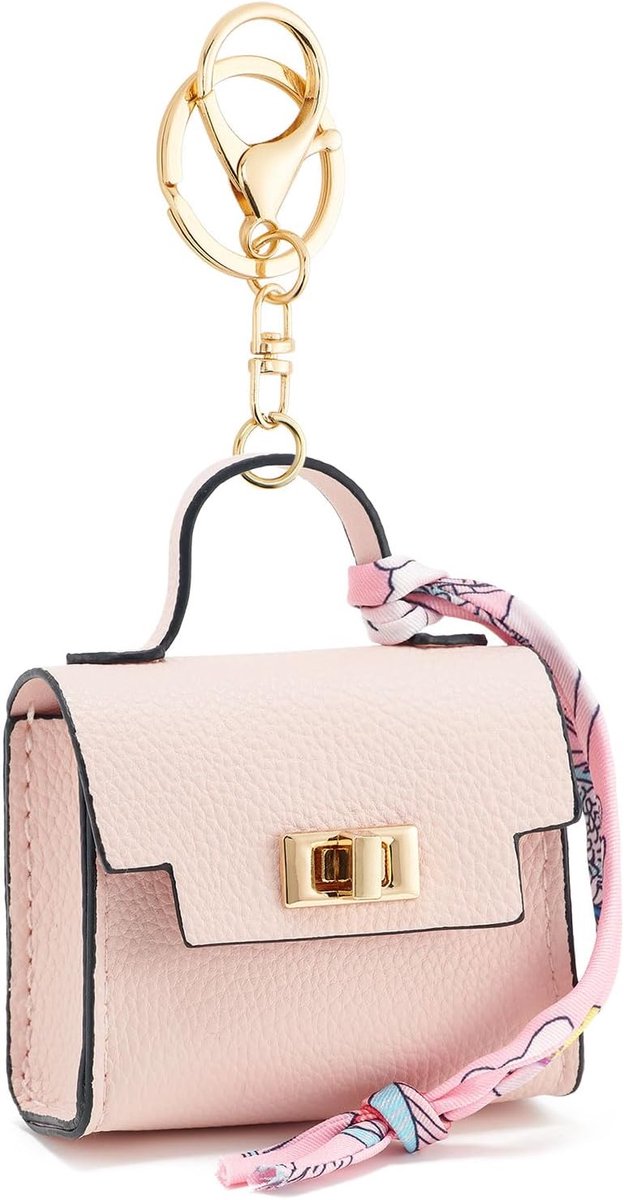 Mini Handtas Sleutelhanger voor Vrouwen, Creatief Hanger Sleutelhangers Make-up Tas, Kleine Wisselgeld Pouch Muntenportemonnee Rits, Style1-Roze, 2.95in*2.55in*1.37in