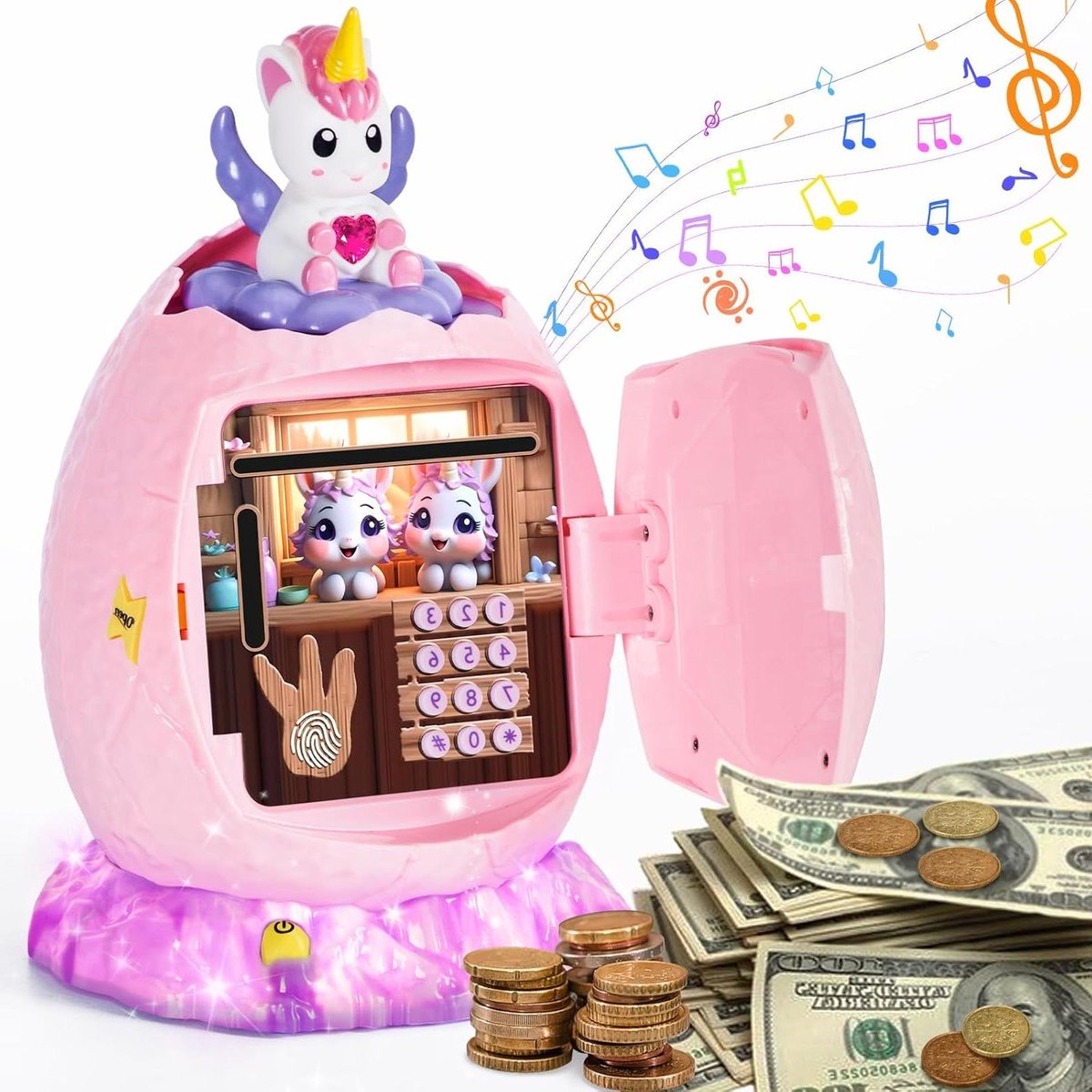 Spaarpot Eenhoorn - Muziek Spaarpot - Kinderen Leren Sparen - Automatische Geldopname - 21 x 16 x 16 cm - Roze