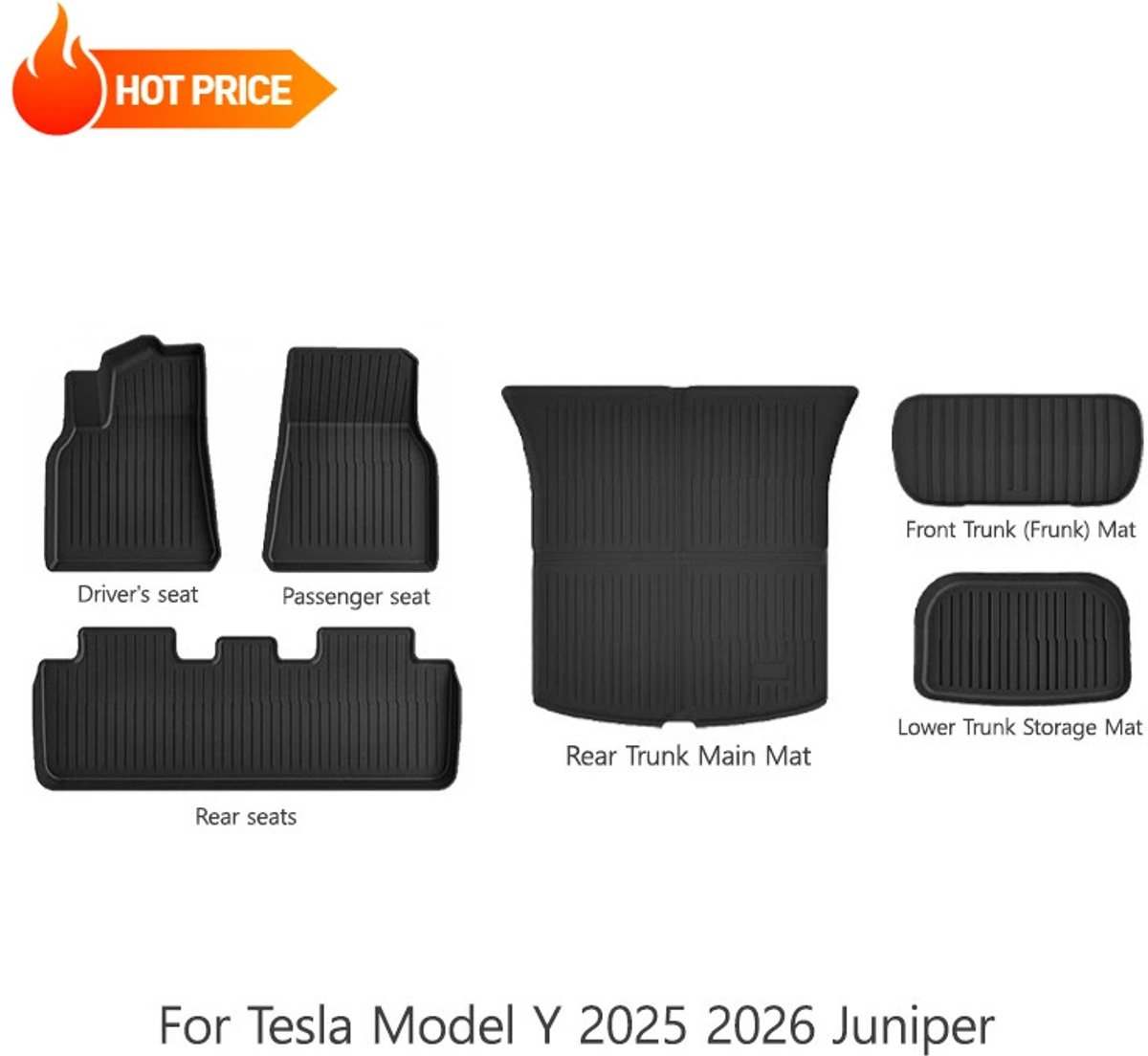 Gudalio Vloermatten Auto - Geschikt voor Tesla Model Y Juniper 2025/26 - Kofferbak Beschermer - Antislip - Complete Set - Zwart
